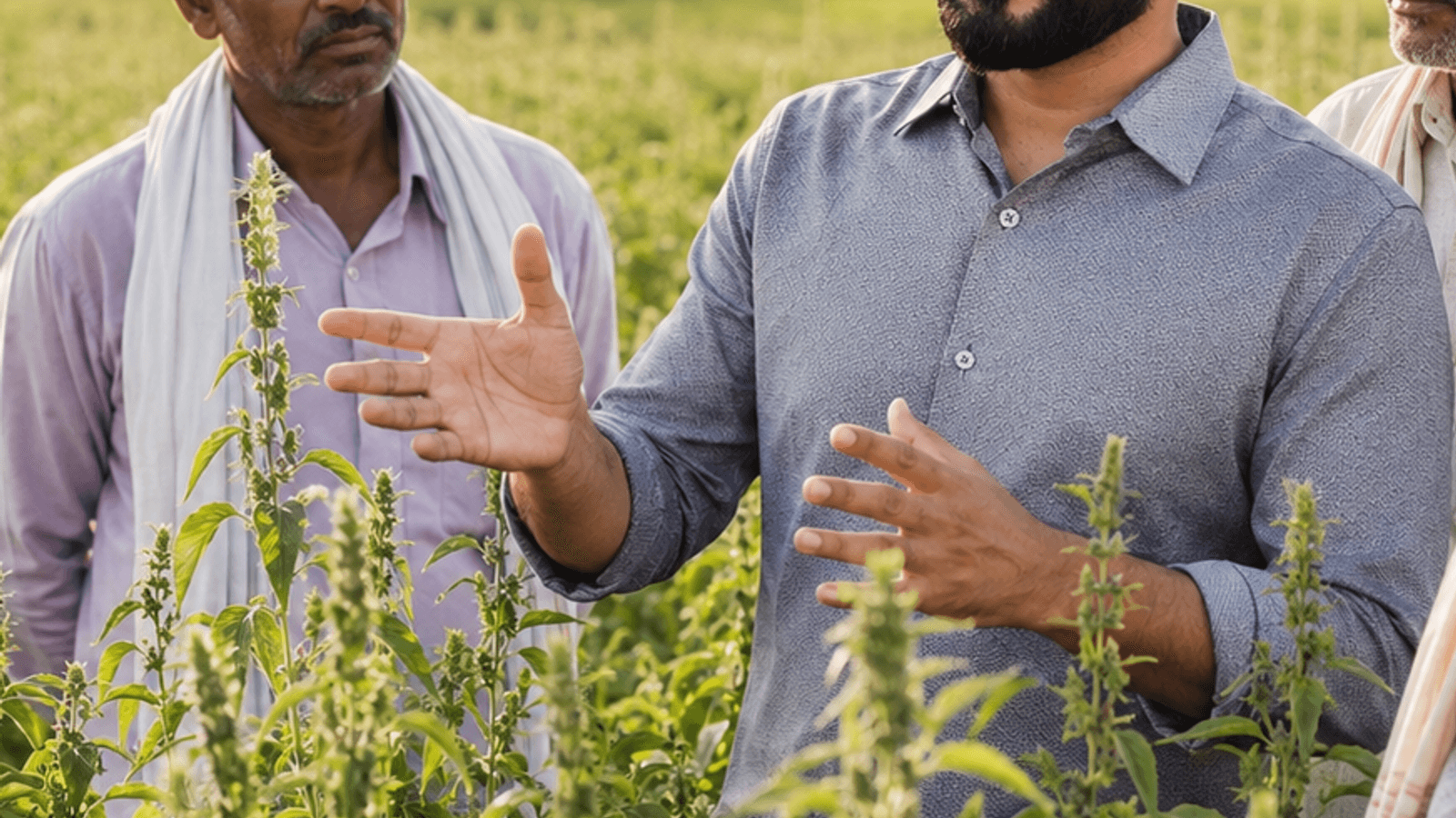 Sahil Patidar in discussion with growers in the field